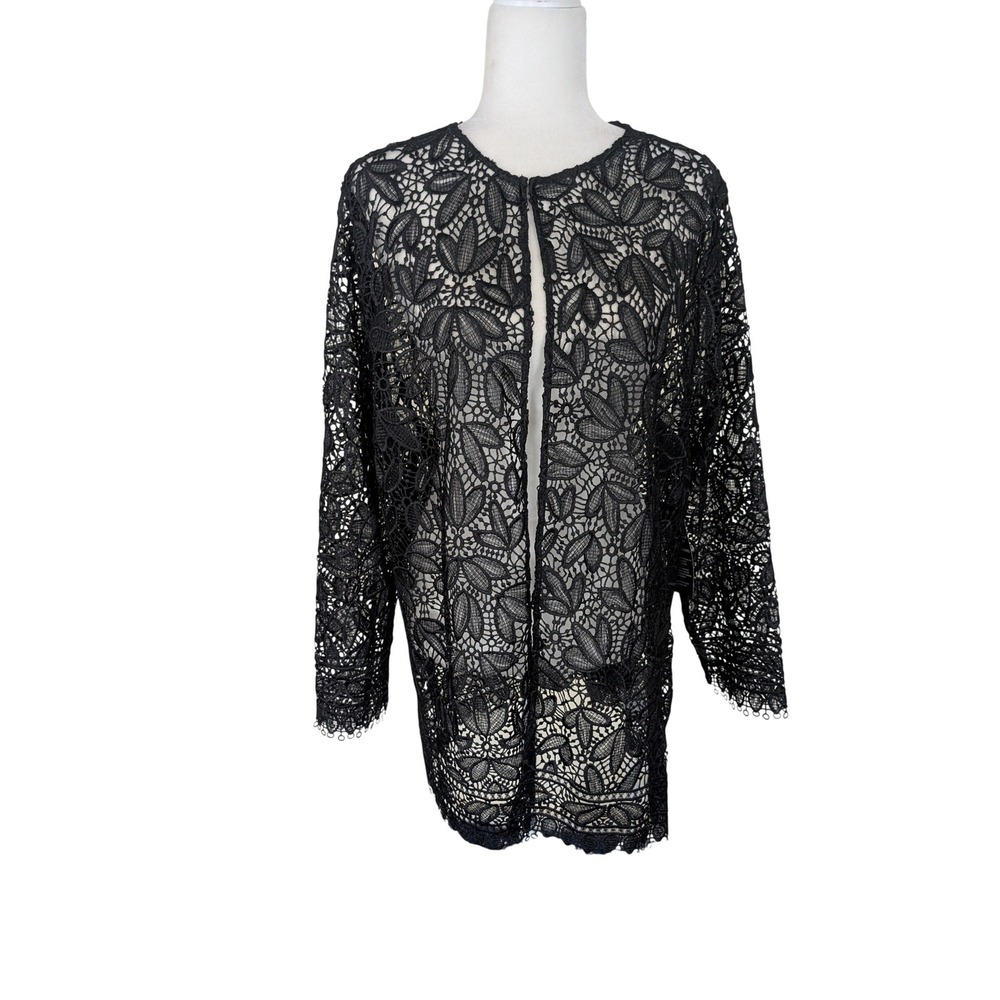 Catherines Black Floral Lace Open Front Cardigan Jacket Womens 0X Plus Size NWT